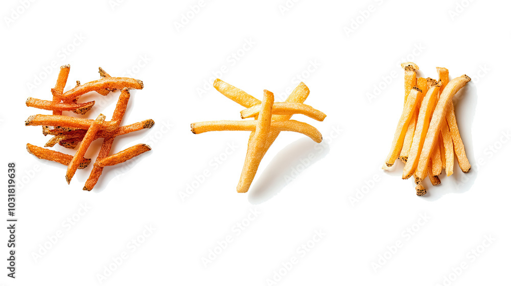 Poster unique display of french fries seemingly levitating in the air generative ai