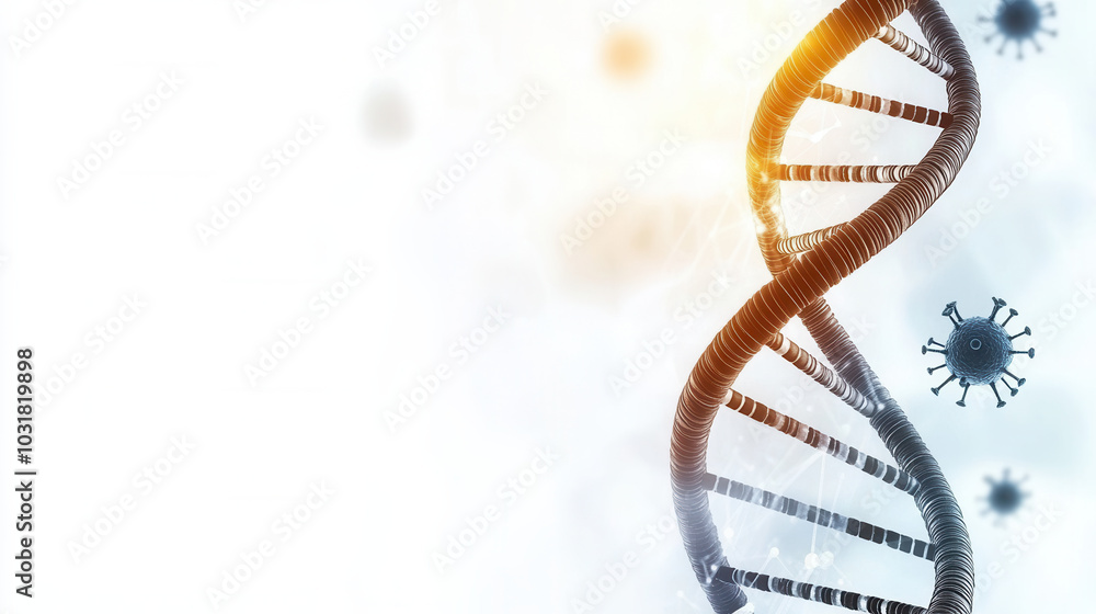Poster image features abstract representation of dna strand merging with viral particles, symbolizing inter