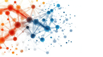 Abstract DNA strand merging with viral particles creates visually striking representation of molecular interactions. vibrant colors of orange and blue enhance dynamic feel of this scientific concept