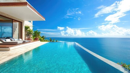 Fototapeta premium Stunning Infinity Pool Overlooking Beautiful Ocean