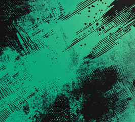 A dynamic abstract black and green background with brush strokes. AI generation.