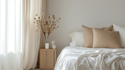 Elegant and Cozy Modern Bedroom Interior Design with Stylish Decor, mockup, poster and Background