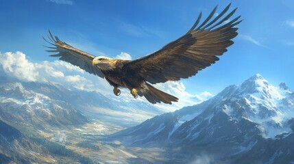 Majestic Eagle Soaring Over Mountain Landscape