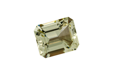 Heliodor, Golden beryl faceted scissors cut stone mineral macro photography on white isolated background close up