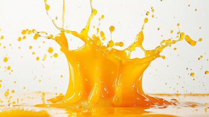 Splash of orange liquid on a white background.Isolated splashes of orange juice.Juicy citrus for cafe and restaurant menus