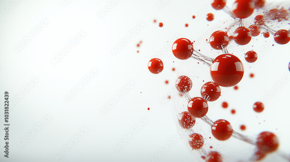Poster molecular design featuring intertwined red spheres representing dna and viruses, creating vibrant an