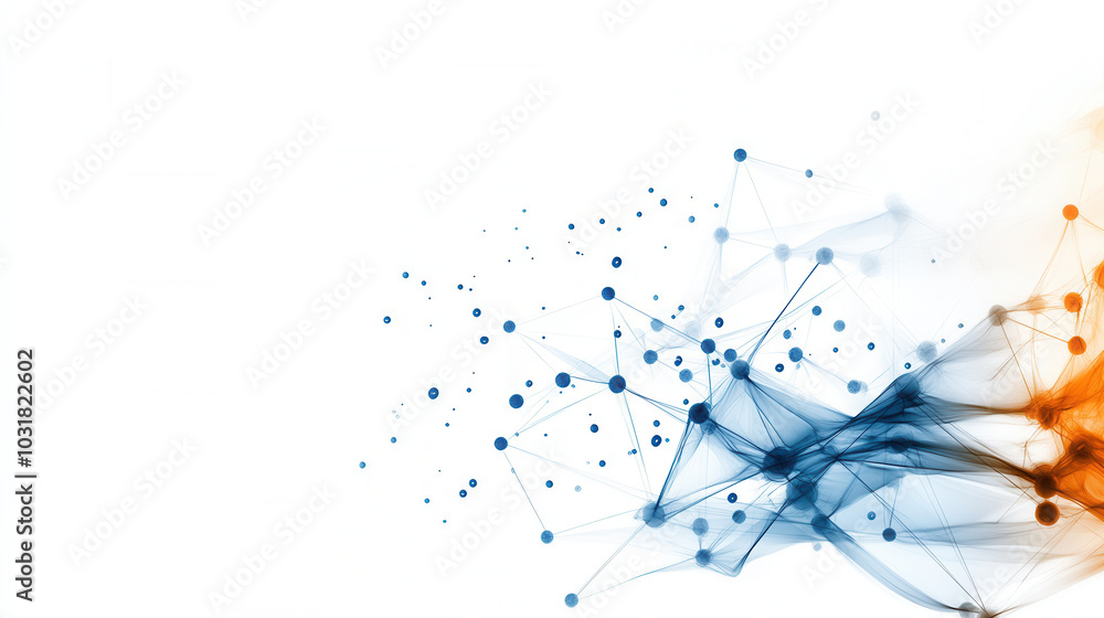 Poster dynamic abstract design featuring blue and orange flowing lines and dots, representing connectivity 