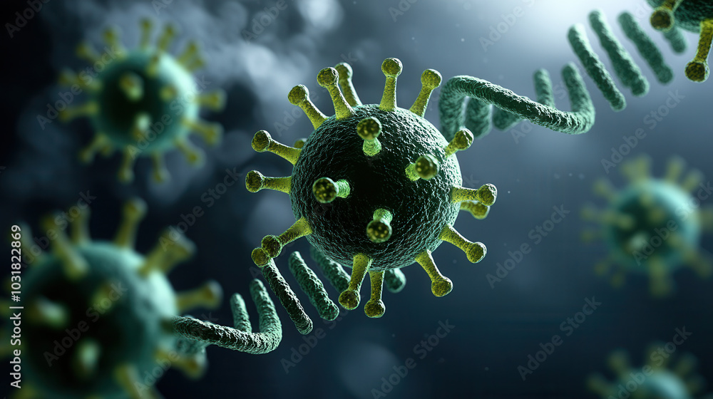 Poster viruses and dna strands intertwine in captivating display of microscopic life. this showcases intric