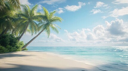 Serene Tropical Beach with Lush Palm Trees and Clear Sky