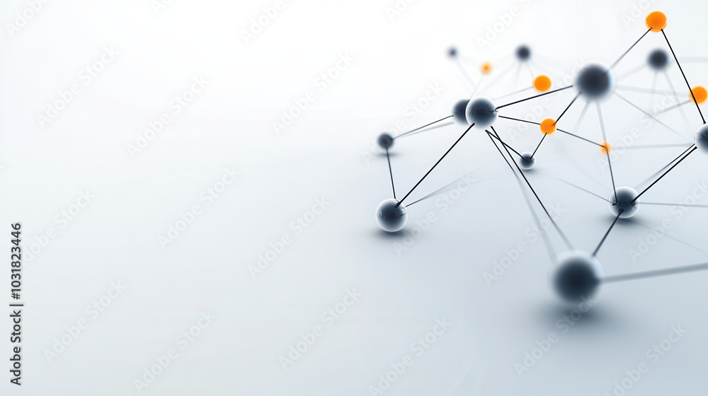 Poster molecular structures and connections are depicted in this abstract image, showcasing network of sphe