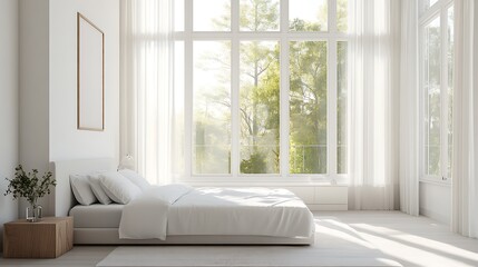 Fototapeta premium Elegant and Cozy Modern Bedroom Interior Design with Stylish Decor, mockup, poster and Background