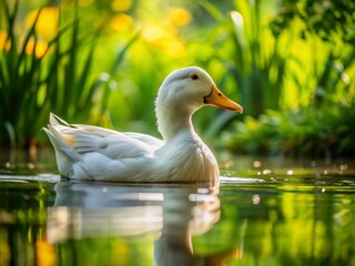 Obraz premium White Duck Swimming in Serene Waters - Candid Nature Photography
