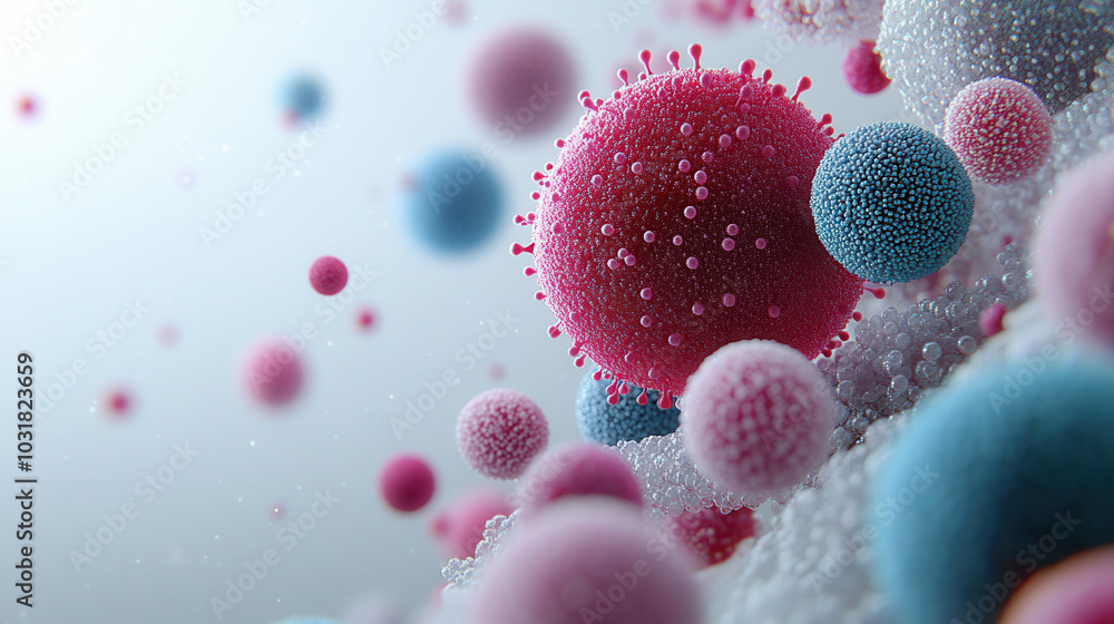 Poster molecular structures of dna and virus particles are depicted in vibrant colors, showcasing their int