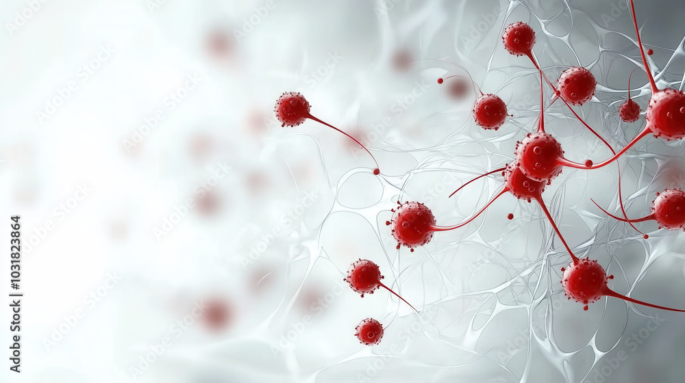Aufkleber molecular dna interacting with viral particles, showcasing intricate connections and vibrant red ele