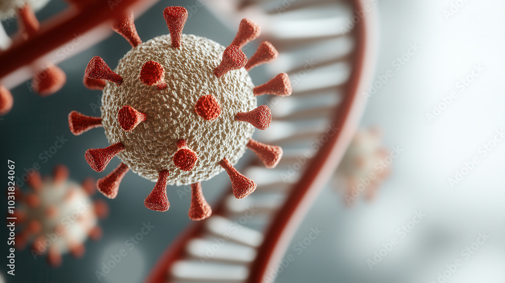 Poster image depicts detailed representation of virus molecules and dna strands, showcasing intricate struc