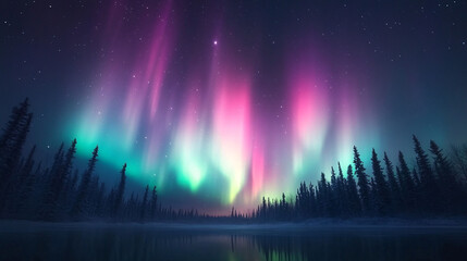 colorful northern lights over a winter landscape