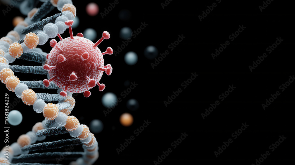 Poster image depicts detailed representation of virus particle interacting with dna strand, showcasing intr
