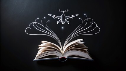 White Outline Book Sketch Animation on Black Background - Drone Photography Art