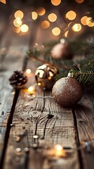 Fototapeta premium Christmas decoration with light on wooden background, Christmas Background, Christmas Decoration, New Year's eve