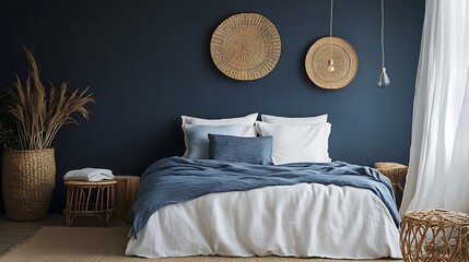 Elegant and Cozy Modern Bedroom Interior Design with Stylish Decor, mockup, poster and Background