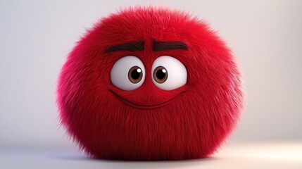 Fototapeta premium A round, red furry character with a happy expression, embodying a cheerful and positive attitude