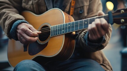 Fototapeta premium Man playing acoustic guitar