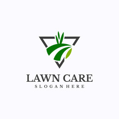 Lawn care logo design template. Green field and agriculture concept. Creative vector symbol.