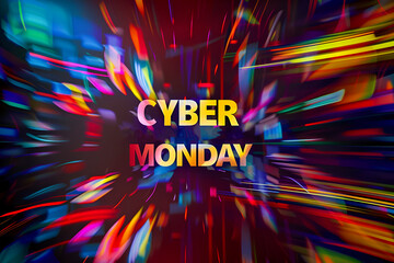 Text CYBER MONDAY on colorful background in distortion effect
