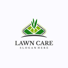 Lawn care logo design template. Green field and agriculture concept. Creative vector symbol.