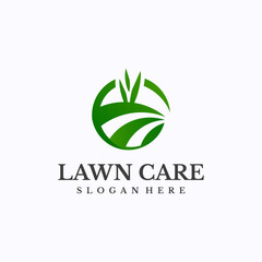 Lawn care logo design template. Green field and agriculture concept. Creative vector symbol.