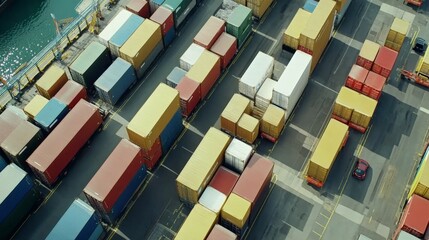 Aerial View of a Busy Shipping Container Yard