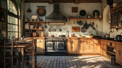 Cozy Rustic Kitchen with Sunlight and Wood Accents