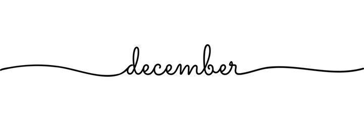 Calligraphic december text in ballpoint pen style isolated on white background. Rounded december sign in script text with small caps text . Vector Illustration.