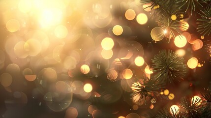 Christmas tree background with gold blurred light, Christmas Background, Christmas Decoration, New Year's eve