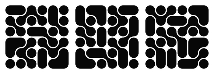 Collection of abstract composition of bold circles connected to each other. Liquid shapes in a seamless pattern. Design can be use for backgrounds, packaging, or graphic design projects. Trendy vector