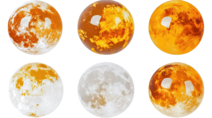Set of Decorative Full Moons on a Transparent Background Generative AI