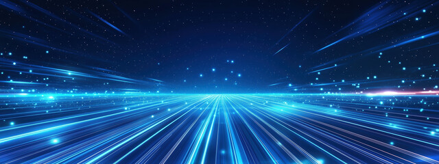 Obraz premium High-Resolution Blue Gradient Background Featuring a Perspective View of a Light Speed Road and Futuristic Design