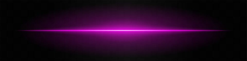 Pink light beam. A sharp horizontal purple beam with a bright center, fading into darkness on both sides. Ideal for sci-fi designs, light transitions, or futuristic effects.