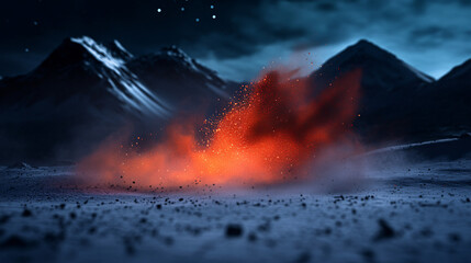 volcanic eruption with glowing lava and smoke