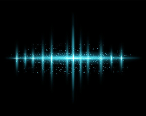 Radiant blue glowing light with sparkling particles and beams. Glittering particles of fairy dust. Magic concept. Highlight reflection. Abstract festive Christmas background. Space background.