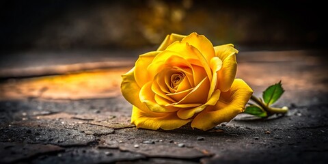 Yellow Rose on Black Background - Urban Exploration Photography
