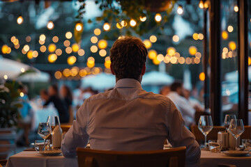 Obraz premium Romantic dinner, anniversary celebration, cozy restaurant cafe date, Generative AI image