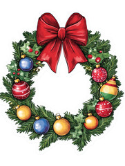 Christmas Wreath with Ornaments and a Bow.