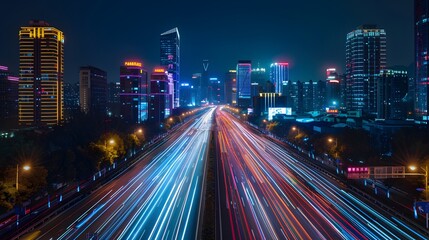 Obraz premium Abstract speed technology background with Hong Kong City night scenes