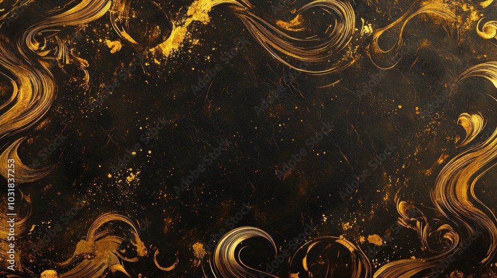 Poster a stunning background with elegant gold swirls on a rich, deep surface, creating a captivating and l