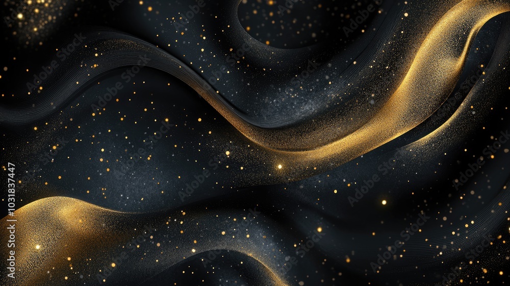 Poster a stunning background with elegant swirls of gold on a dark, velvety backdrop, creating a mesmerizin