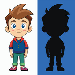 Boy cartoon character with sihlouette
