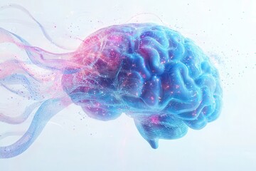 Obraz premium Futuristic digital representation of a human brain with glowing neural connections, symbolizing innovation and technology.