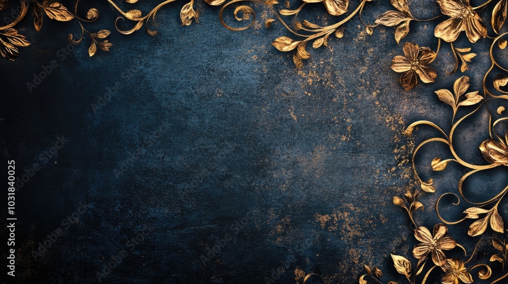 Poster a refined background with soft, intricate gold patterns on a deep, rich backdrop, creating a captiva