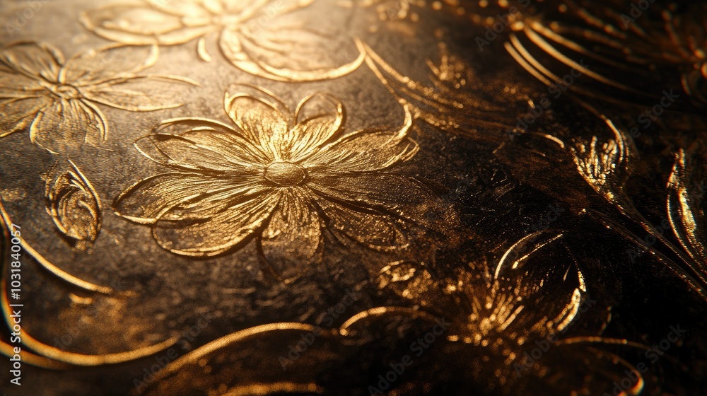 Poster a refined background with soft, intricate gold patterns on a deep, rich backdrop, creating a captiva